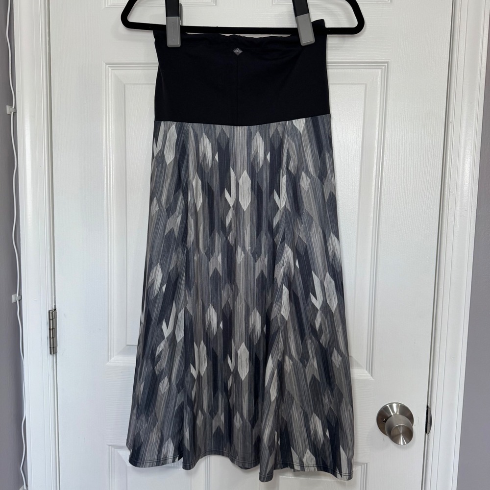 Prana Strapless Dress Women Grey Geometric Diamond Print Black Yoga Comfort M - Picture 6 of 9